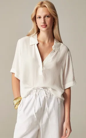 J.Crew Bungalow Popover Top Crepe De Chine Viscose Minimalist Ivory Small thumbnail 1
