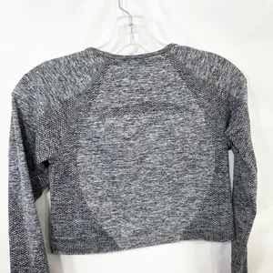 Seamless Workout‎ Set Gray Activewear Long Sleeve Crop Top Leggings TikTok 779 thumbnail 13