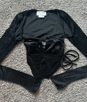 Dolls Kill Black Long-Sleeve Corset Bustier Top thumbnail 1