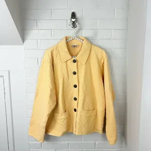 El Huarache Cottons Yellow Textured Button Front 100% Cotton Jacket Size L thumbnail 2