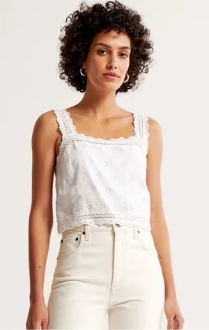 Abercrombie & Fitch White Eyelet Square-Neck Tank thumbnail 1