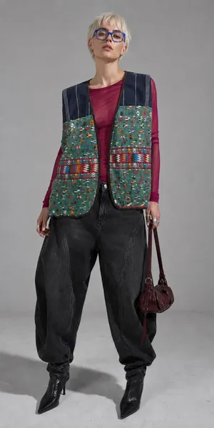 Handmade Embroidered Woven Vest Colorful Folk Art Boho Layering Piece thumbnail 1