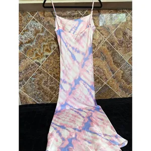 SNDYS Pastel Tie Dye Slip Maxi Dress Pink Blue Satin Feel Small thumbnail 2