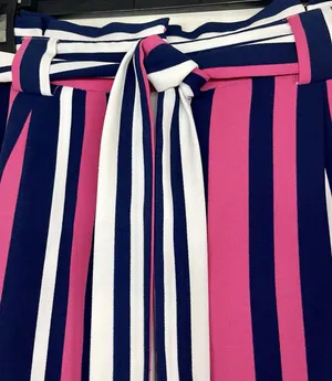 Express SzM High Rise Striped Paperbag Wide Leg Pants Pink Navy White thumbnail 9