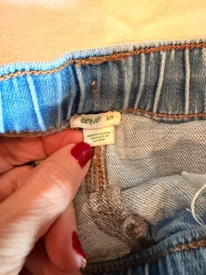 Aerie Small Distressed Denim Pull On Shorts Rope Drawstring Raw Hem thumbnail 2