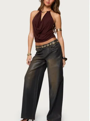 NWOT Edikted Mileva Cuff Deep Cowl Neck Top in Brown Size Small thumbnail 3