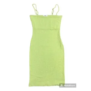 Nordstrom Y2K Slip Midi Dress Womens Small Lime Green Smocked Crinkle Summer Fairy NWT thumbnail 3