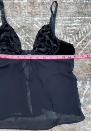 Victoria's Secret Black Cami Bra Babydoll Top M Devore Velvet Chiffon Whimsigoth Dark Fairy thumbnail 6
