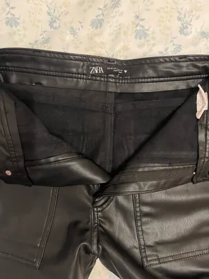 Zara Black Leather Straight Leg Pants thumbnail 3