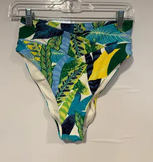 Tropical Aerie V-waist Leaf High-Waist Bikini Bottoms - Blue & Green thumbnail 1