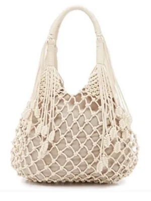Monserat De Lucca Macrame Belen Tote Purse Handbag Cream Ivory Women’s NWT thumbnail 11