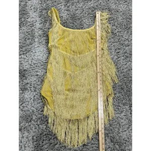 Women’s Yellow Gold Flapper Fringe Gypsy Mini Dress Low Back Party Dance Size S thumbnail 8