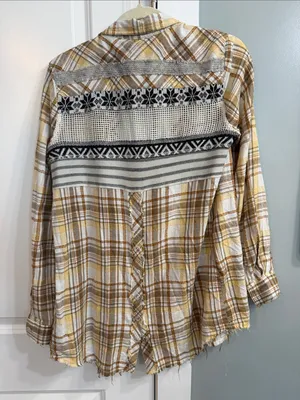 We the Free Park Ranger Yellow & Brown Plaid Button-Up Shirt size small thumbnail 2