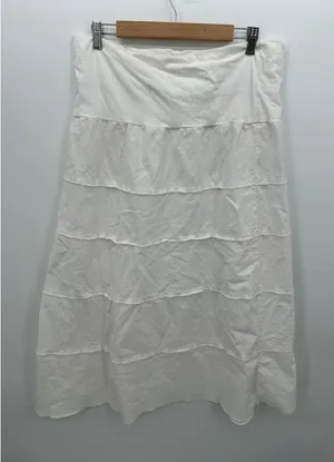 White Linen Cotton Tiered Midi Skirt Sz L Boho Coastal Lagenlook Sustainable‎ thumbnail 1