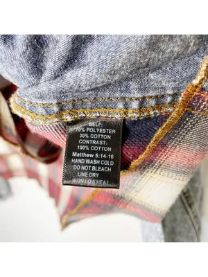 Prómesa plaid denim patchwork quarter zip collared pullover top S thumbnail 10