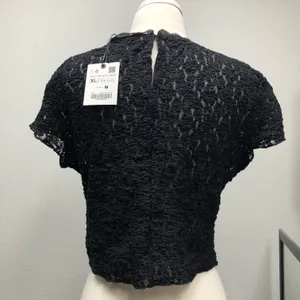 Zara New With Tag Lace Mesh Black Top Perfect For Layering Size XLarge thumbnail 3