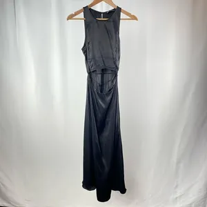 Zara‎ Satin Cut Out Sleeveless Midi Dress in Black Size Small thumbnail 4