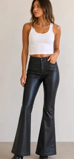 Free People Faux Leather High Waist Flare Leg Pants Size 8 thumbnail 1