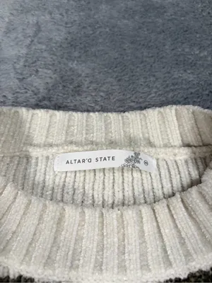 Altar’d state Chunky Striped Knit Sweater in Cream and Olive XS thumbnail 2
