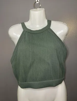 Aerie Tank Top Womens XXL Green Ribbed Halter Cropped Knit Stretch Racerback thumbnail 1