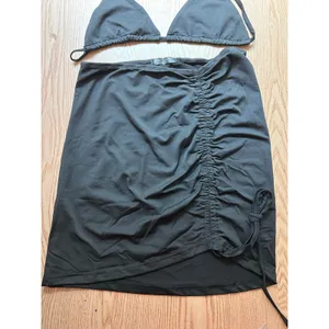 New AMI 2Pc String Bikini👙Top & Skirt Cover up Sarong Black fit Medium Large XL thumbnail 3