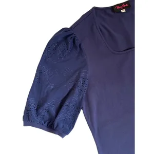 Hanna Nikole Plus Sz 16W Cotton Blend Preppy Cottagecore Casual Puff Eyelet Top thumbnail 8
