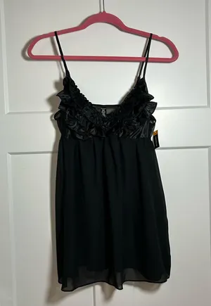 Small sheer cami babydoll teddy top + bikini set Black thumbnail 1