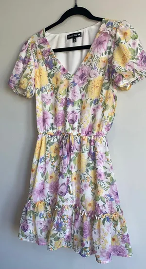 Crystal Doll Floral Flowy Puffed Sleeve Dress thumbnail 4
