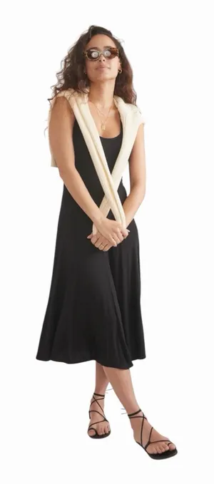 Marine Layer Lexi Rib Fit & Flare Midi Dress Black Medium NWT thumbnail 1