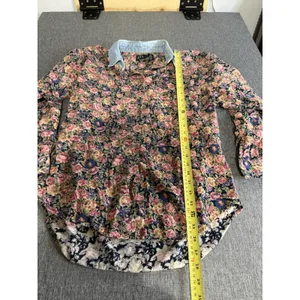 VTG At Last Shirt Top Women M Floral Button Down Long-Sleeve Denim Collar 90's thumbnail 4