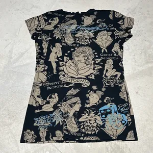 Ed Hardy Women's Tiger Mini AOP T Shirt Dress Fitted Crew Neck Y2K SZ M RARE thumbnail 8