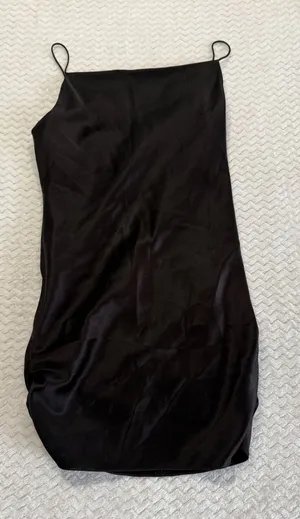 Alice + Olivia Classics Black Satin Square Neck Mini Slip Dress Size 2 thumbnail 1