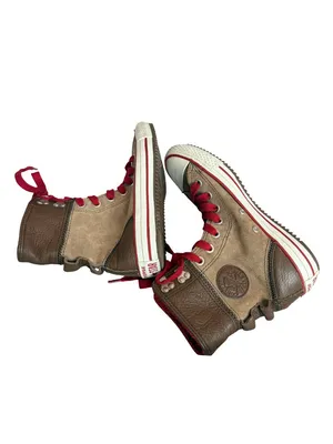 Converse All Star Tan Brown Canvas Leather High Sneaker Boot Lace Size 7 Women's thumbnail 9