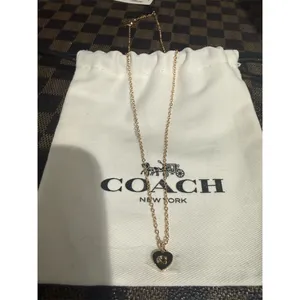 Coach Heart Pendant Necklace Gold Logo Charm w/ Pouch Tag authentic cute gift thumbnail 3
