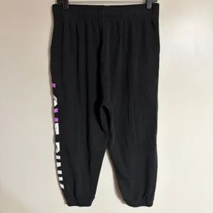 Pink Victoria's Secret Black Love Pink Graphic Cropped Jogger Sweatpants Medium thumbnail 7