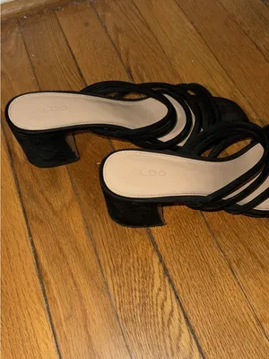 ALDO Suede Black Multi-Strap Slide Heels thumbnail 2