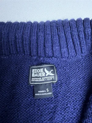 Eddie Bauer Women’s Small 100% Cotton Striped Quarter Zip Sweater Navy thumbnail 3