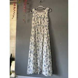 Blu Pepper Blue White Floral Button Front Maxi Dress Tie Back Size M thumbnail 4