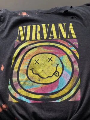 NIRVANA Black Tie-Front distressed tee with Multicolor Smiley Graphic thumbnail 9