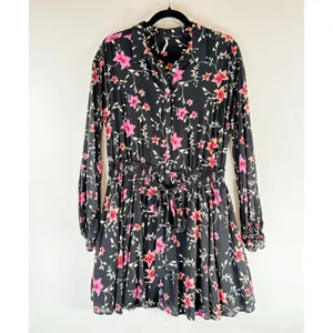 Free People Womens Dress Black Lighten Up Floral Mini Shirtdress Boho Size Small thumbnail 2