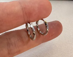 15mm Small Twist Silver Hoop Earrings for Men Women,Punk Hip Hop Unisex Style thumbnail 5