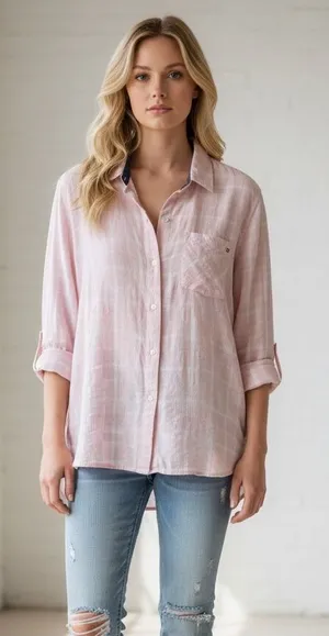 Tommy Hilfiger Pink Textured Button Down Shirt – Women’s Medium thumbnail 1
