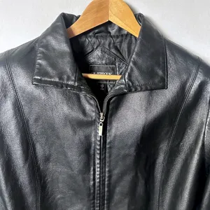Vintage Outbrook Black Leather Jacket Womens Large Belted Zip Coat 90s thumbnail 10