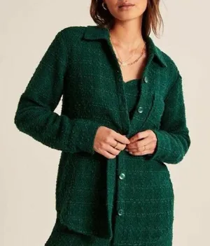 Abercrombie + Fitch Green Tweed Knit Oversize Shacket Size M thumbnail 1