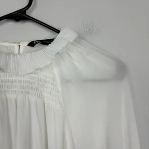Zara White Smocked Neck‎ Long Sleeve Blouse Cottagecore Coquette Size XS thumbnail 5