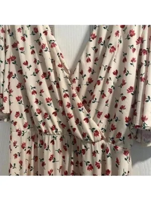 Alexia Admor Beige Floral V Neck Flutter Sleeve Midi Dress thumbnail 4