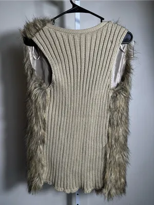 P396. Hippie Rose Faux Fur Vest – Taupe/Beige thumbnail 5
