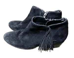 Sam Edelman Black Ankle Bootie‎ Suede Women 9.5M Paige Fringe Block Heel thumbnail 1