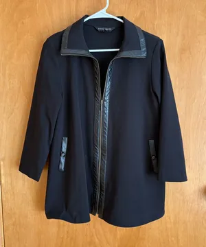 Ming Wang Zip Front Jacket Women XS Black Faux Leather Trim Professional‎ Work thumbnail 1