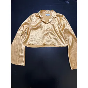 Katrina Scott Lifestyle Gold Satin 2 Piece Set Crop Top Wide Leg Pants Small thumbnail 4